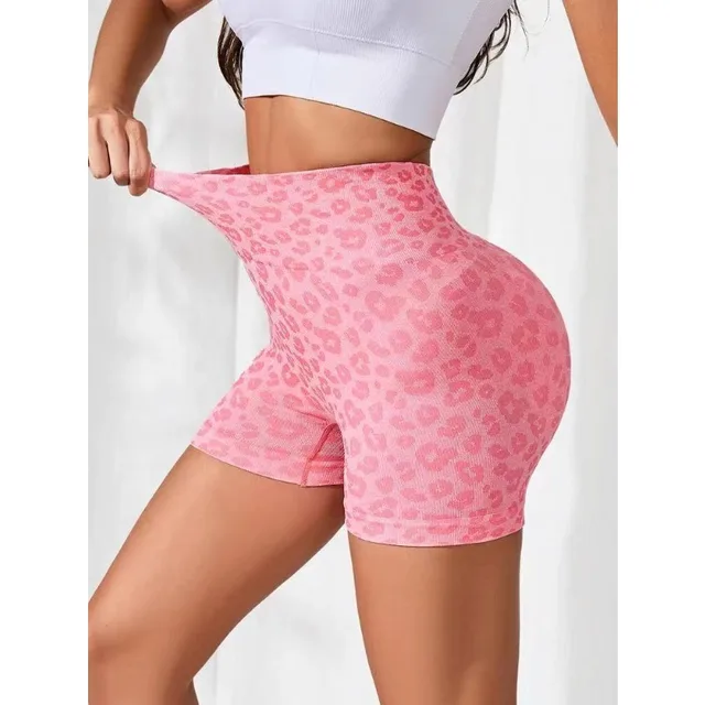 Pantalones cortos con estampado de leopardo para mujer, mallas ajustadas sin costuras, de cintura alta, realce de cadera, de punto, para gimnasio, correr, Yoga, elásticos - Imagen 2