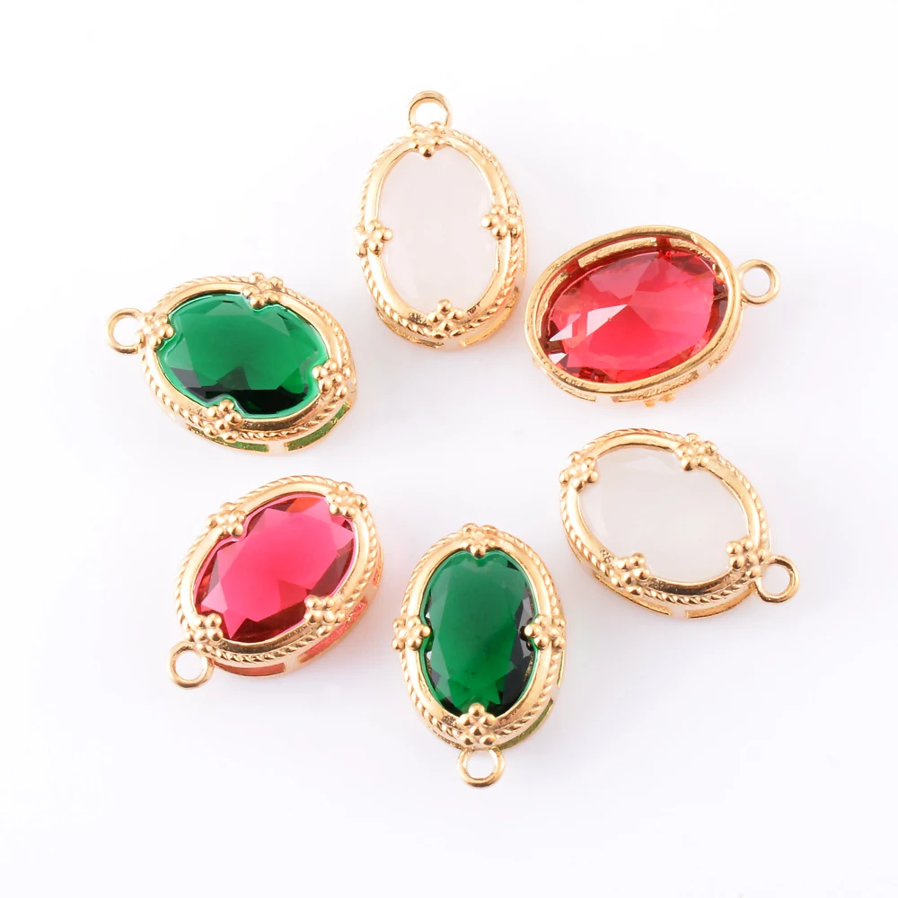 

2pcs Stainless Steel 18k Gold Plating Charm Pendants Oval Zircon Stone Pendant DIY Earring Necklaces Jewelry Making 3 Colors