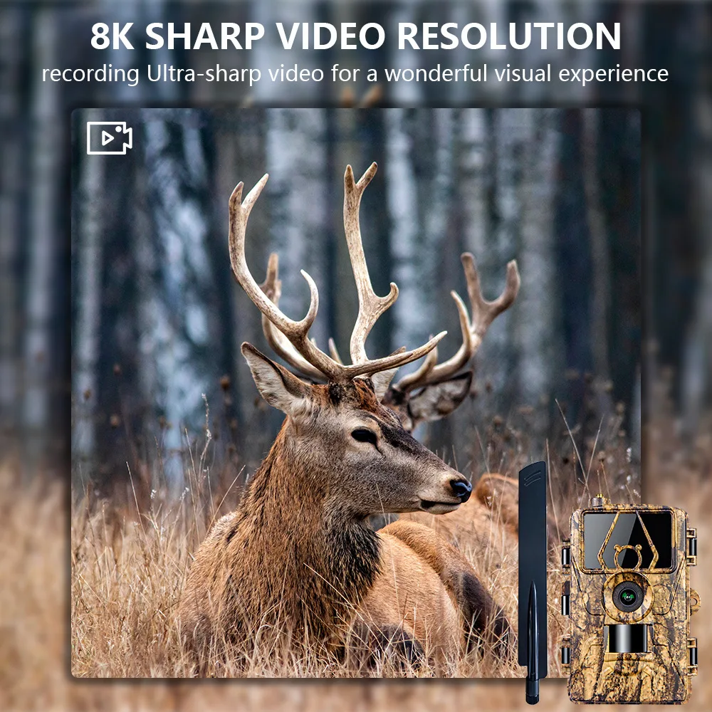 PR801LTE-4G Hunting Camera 8K Video 60MP Photo Trail Camera for North US South US Europe Australia 4G App Check hunting riflescope