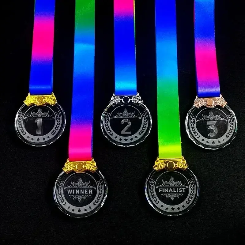 Hight Clear Crystal Glass Medals 1st 2nd 3rd WINNER MVP Blank Award Plaque with Gift Box Packagin 1pcs Free Design and Make