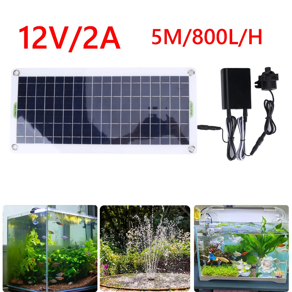 50W 800L/H DC 12V Low Noise Brushless Solar Water Pump Set for Garden Pool Pond Bird Bath Outdoor Waterfall Fountain Decoration