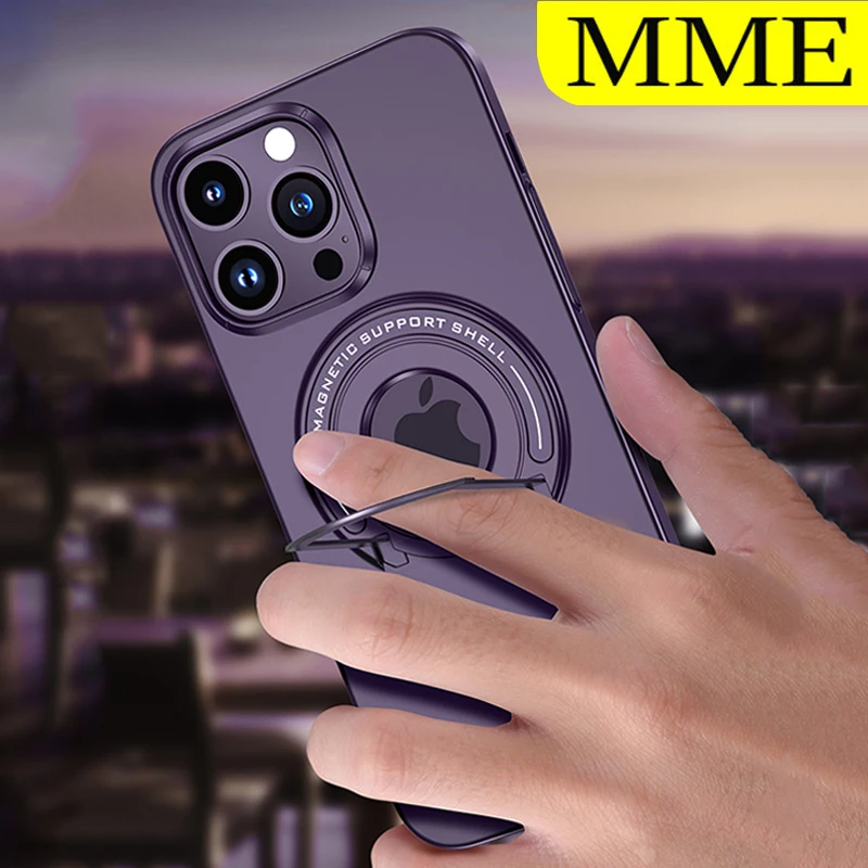

MME Luxury For Iphone 14 Pro Case Magsafe Ring Support Silicone Edge Shockproof Frosted Pearl Back Cover For Apple 14 Pro Case