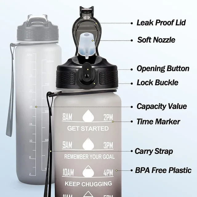 1000ml Leak Proof Water Bottles with Times to Drink and Straw Motivational Drinking Sports Water Bottle for Fitness Gym Outdoor 5