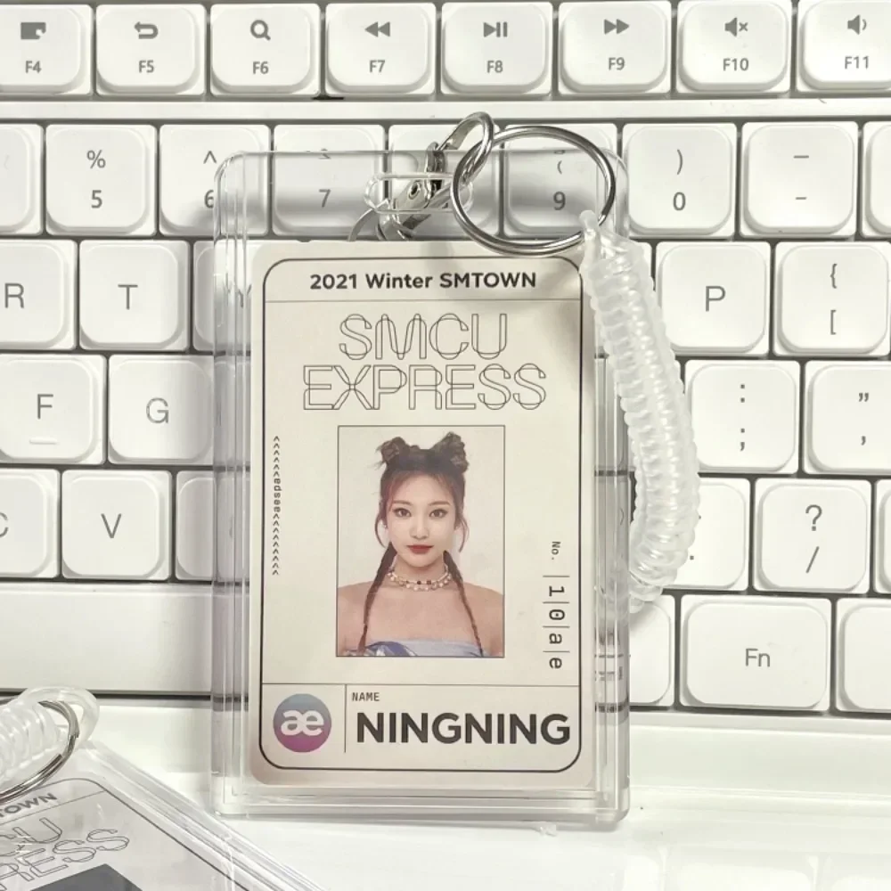 Acrylic Kpop Photo Card Holder Anti-lost Keychain 3 Inch INS Transparent Idol Protective Case Bag Bus Cards Sleeves Supplies card holder,card protector,idol card protector,card display stand,desk card holder,photo card holder,credit card holder