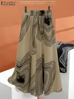ZANZEA Summer Elastic High Waist Skirts Women Luxury Printed A-line Jupe Korean Fashion Office Faldas Vintage Holiday Midi Skirt - Image 3