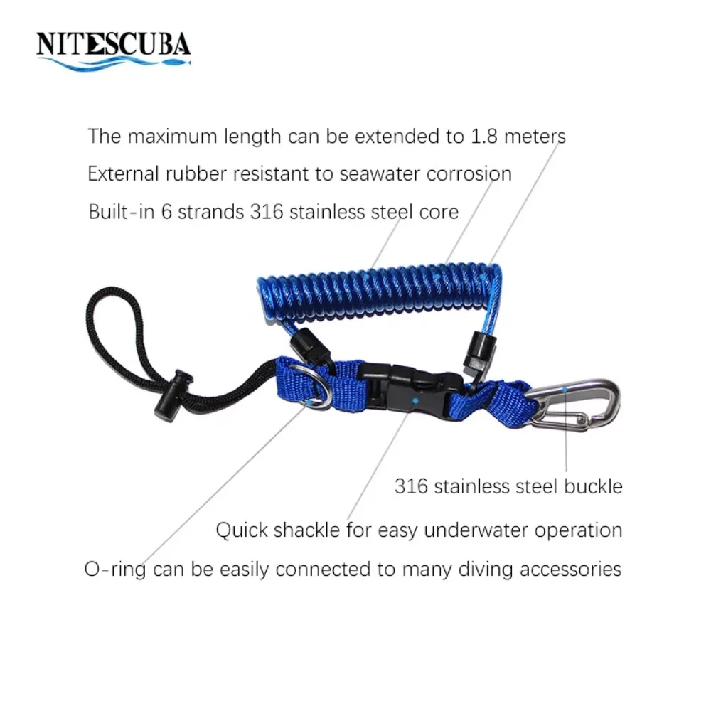 Nitescuba-submersível à Prova de Perda Coil Spring Corda de Bobina com Fivela de Liberação Rápida Mergulho Seguro Emergência Ferramenta - Image 3