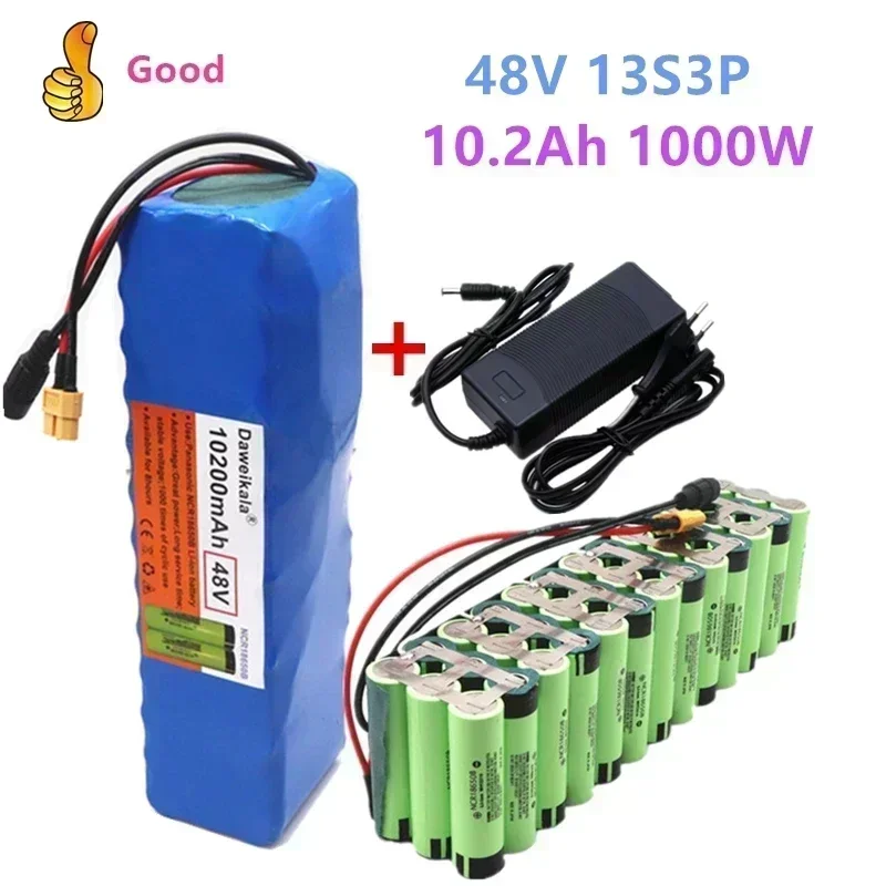 

100% Original 48v 10.2Ah 1000w 13S3P 10200mah lithium ion battery 54.6v lithium ion battery electric scooter with BMS + charger