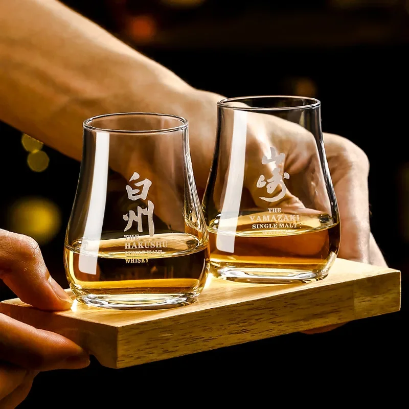 Whiskey Tumblers Glassware Round egg shaped clear Old Fashioned Whiskey Glasses with Wooden tray for Bourbon Barware whiskey glass