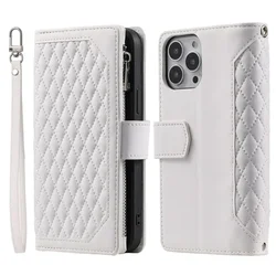 Elegant Leather Crossbody Zipper Wallet & Phone Case with Card Holder and Flip Cover - iPhone 13 Pro Max (White)