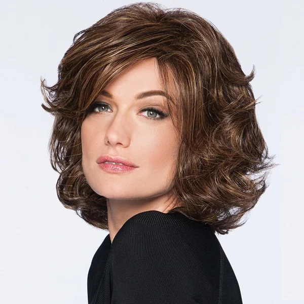 

Fashion Loose Wave Brown Curly Wigs for Women Heat Resistant Short Curly Bob Hair Synthetic Wavy Wig Real Looking Perruque Femme