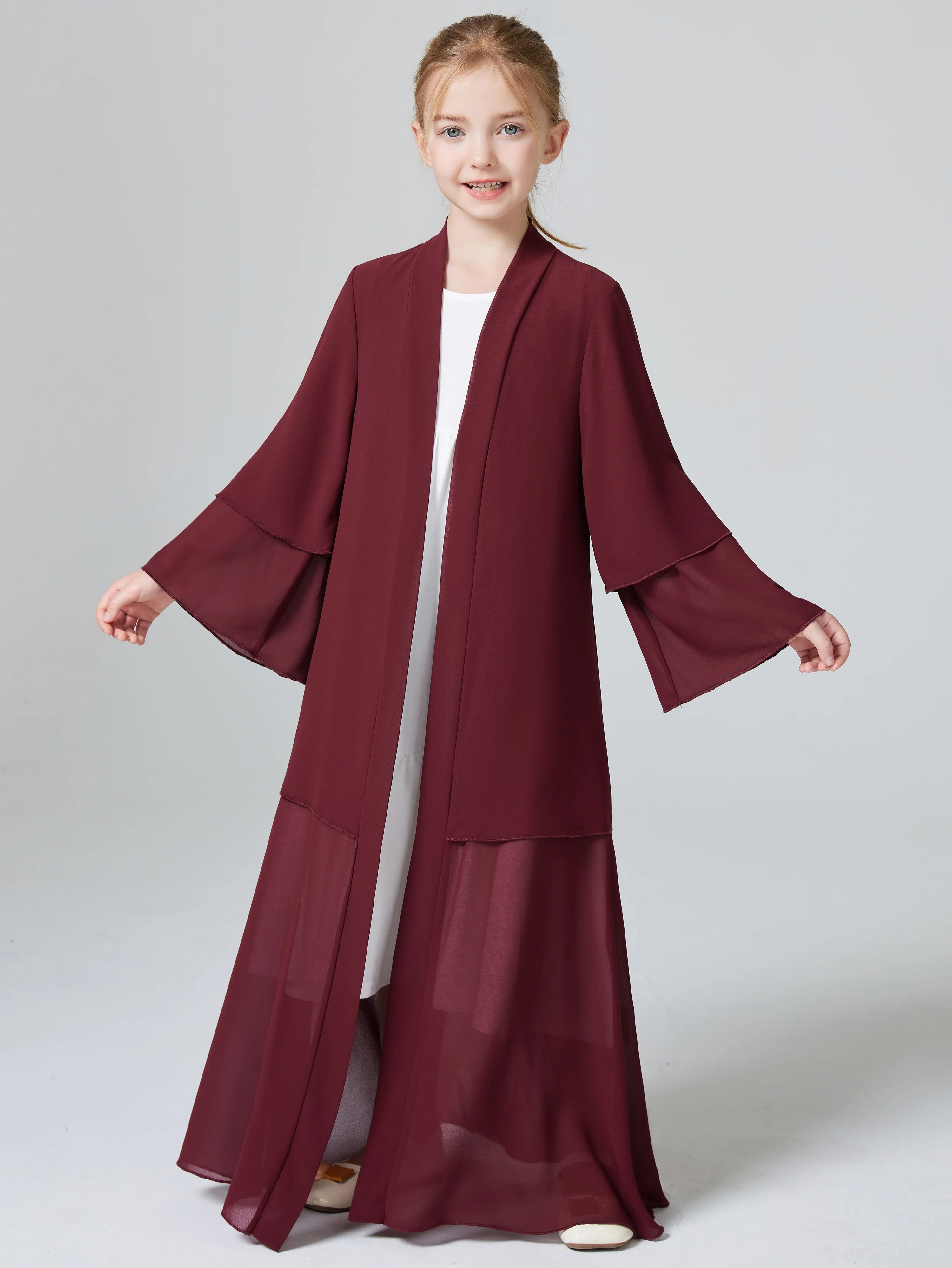 Vestido abaya muçulmano para meninas, vestido longo, cor sólida, kaftan, kaftan, roupas infantis, presente (sem hijab)