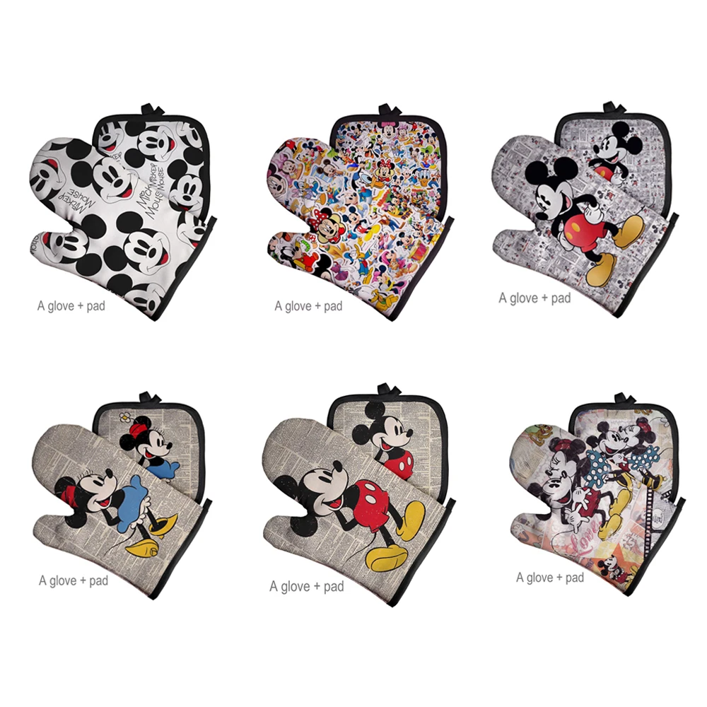 Mickey Mouse Potholders Oven Mitts Microwave Baking Gloves Insulation Gloves Mat Polyester Kitchen for Cooking