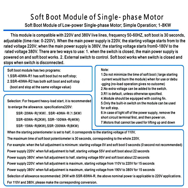 Einphasenmotor Softstarter Softstartmodul Zweiphasenmotor Soft SSR-20WA-R1 1KW 2KW 4KW 6KW 8KW SSR-150WA-R2 – Detail 3