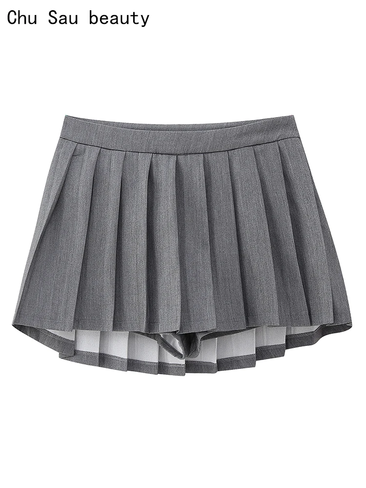 

Chu Sau beauty 2023 Women Summer Fashion Preppy Pleated Shorts Skirts Y2K Low Waist Zipper Fly Skort Chic Hot Girl Draped Skirt