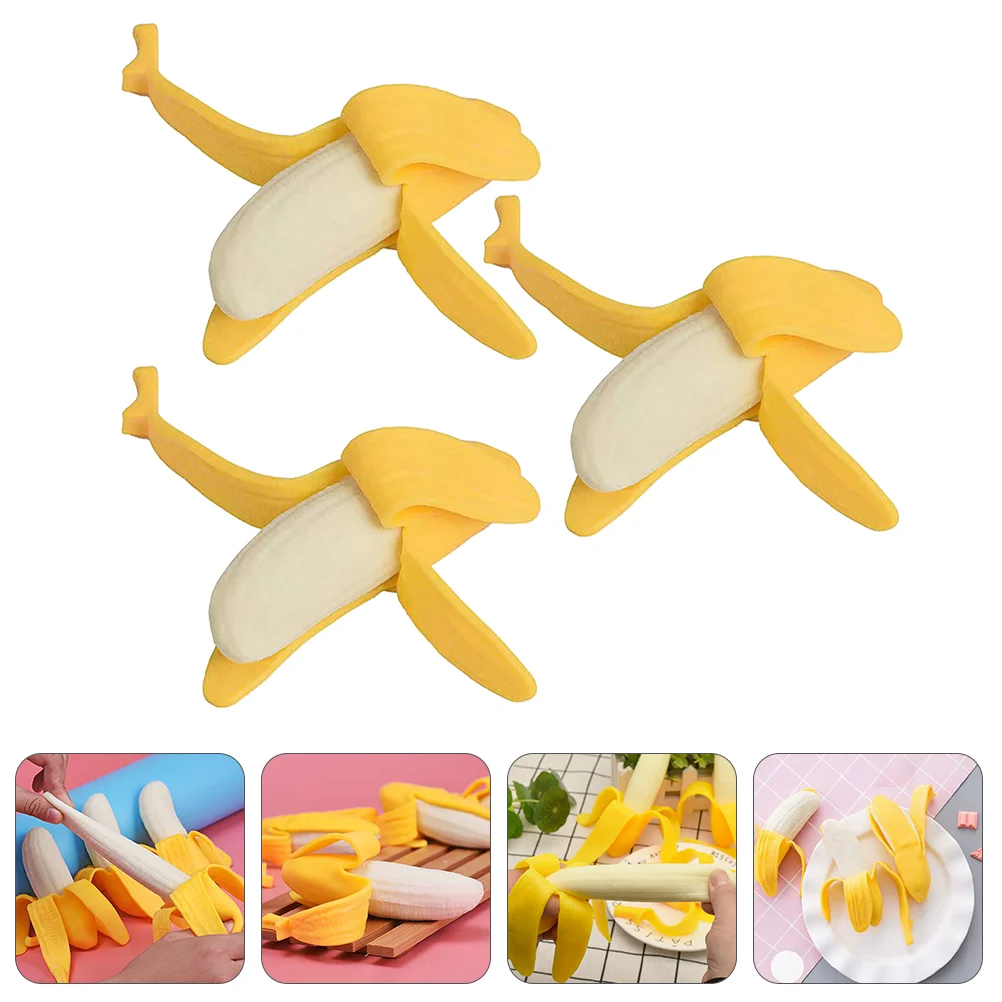 

3 Pcs Banana Pinch Toys Vent Cartoon Squeezing Plastic Prank Anxiety Squeezed