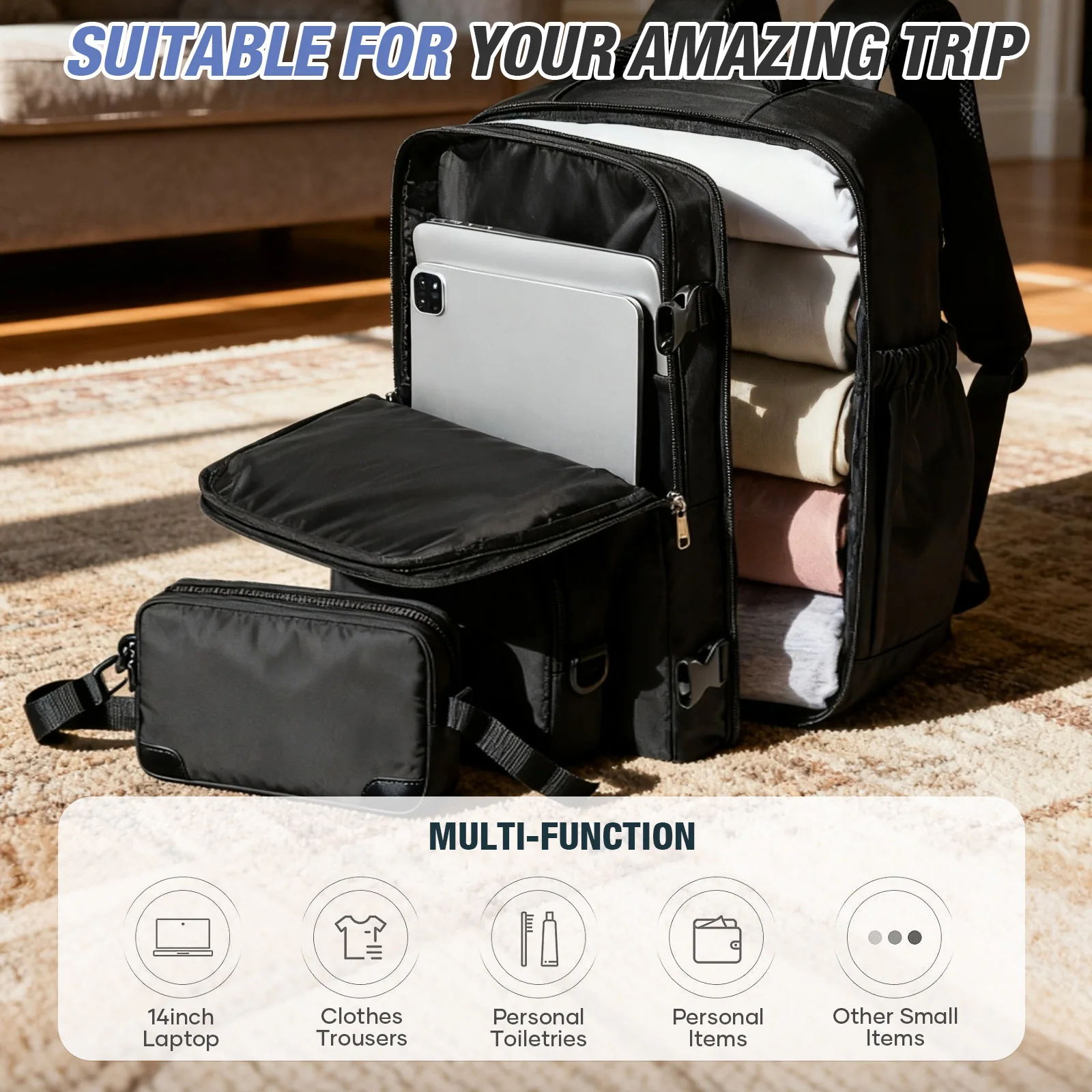 Ryanair 40x30x20 Backpack, Hand Luggage Backpack With Crossbody Bag, Hiking Backpack, Executive Business 15.6'' Laptop Backpacks