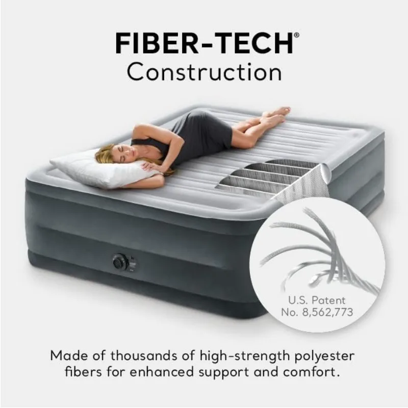 INTEX 64417ED Dura-Beam Deluxe Comfort-Plush High-Rise Air Mattress Fiber-Tech Queen 22in Bed Height 600lb Weight Capacity Grey 5