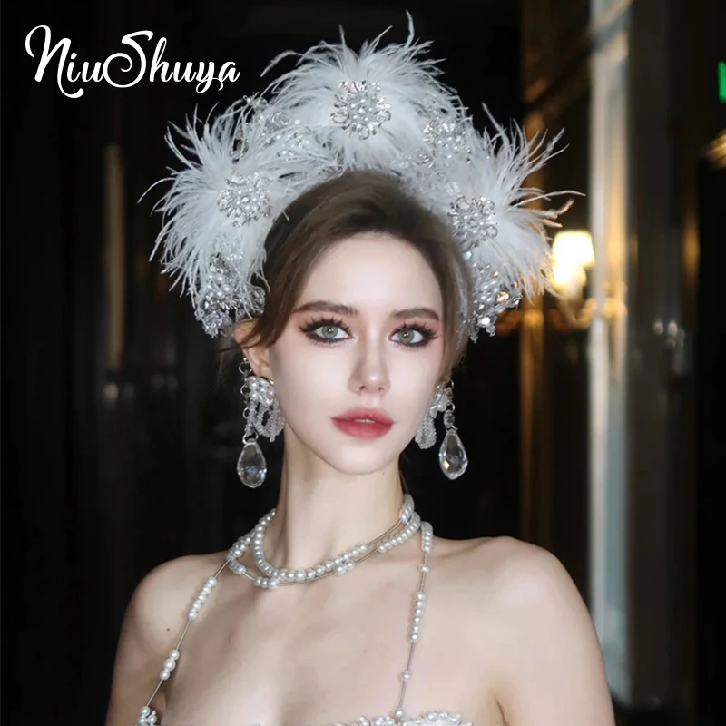 

Оригинальная мечтательная белая женская повязка на голову NiuShuya, новая подиумная Роскошная Свадебная головная повязка, аксессуары