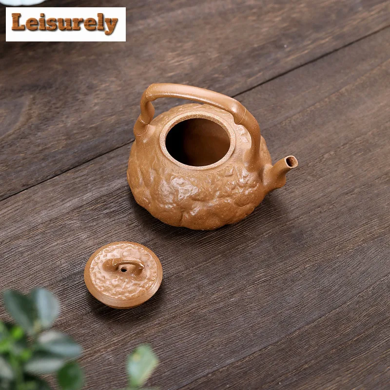 130ml Handmade Yixing Purple Clay Teapots Handmade Lifting Handle Pot Raw Ore Section Mud Tea Soaking Kettle Zisha Tea Set Craft