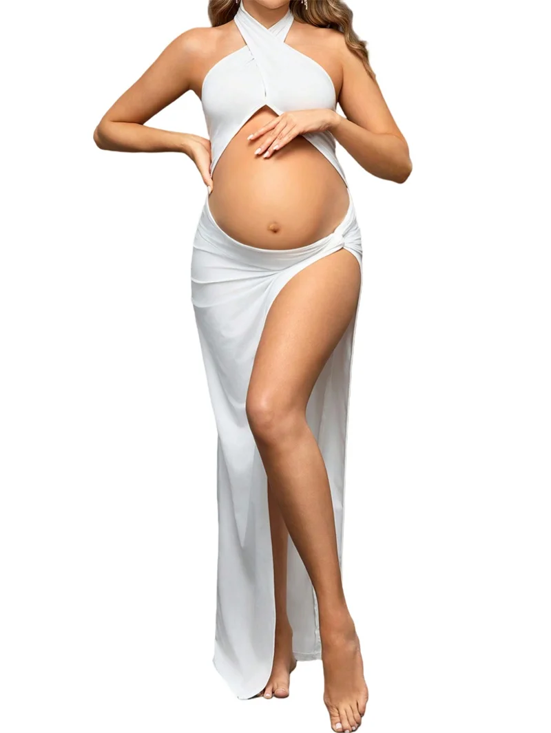 sweet doll sex doll Pregnancy Photoshoot Dress Slim Fit Sexy Cross Collar Exposed Belly Dress  Maternity Photo Shoot Black White Photography Dress