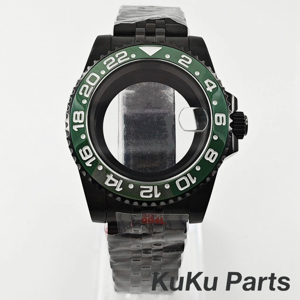 Black Purple GMT Bezel Watch Case with PVD Black Jubilee Bracelet and Sapphire Crystal