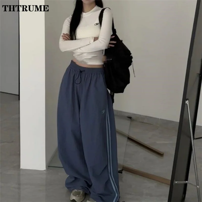 Oversized Hip Hop Baggy Pants Fashion Women Striped Pocket Elastic High Waist Cargo Pant Streetwear Sweatpant Loose New Trousers 3