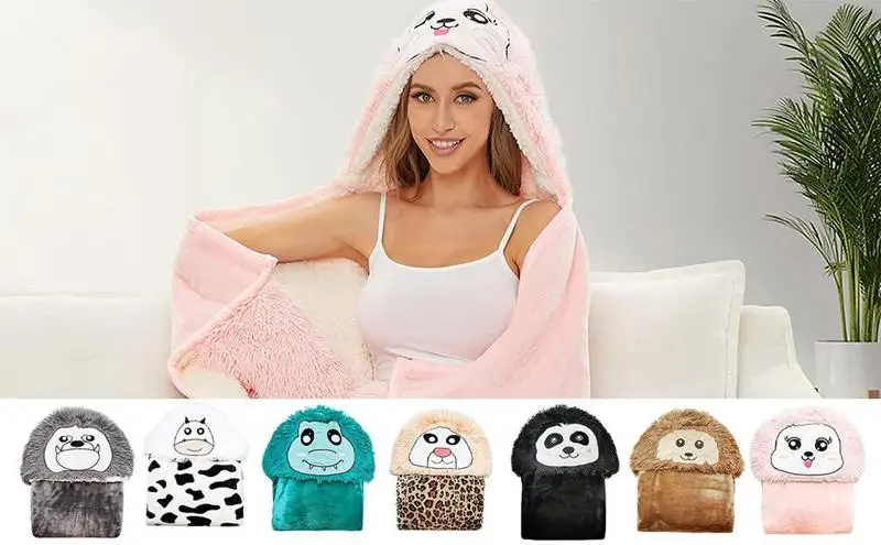 

Cloak Hooded Blanket Sleeping Double Layer Cozy Soft Hooded Blanket Cuddly Cartoon Animal For Friends Gift Girls Kids Women