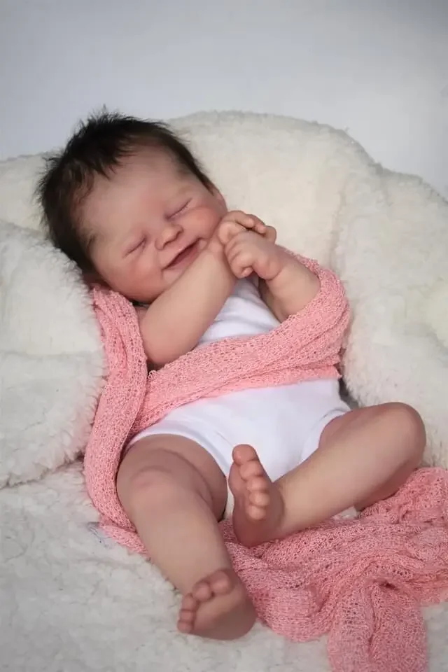 

NPK 49CM Newborn Baby Doll Reborn Alisha Smile Sleeping Baby Lifelike Soft Touch 3D Skin Hand Rooted Hair Toys for Children