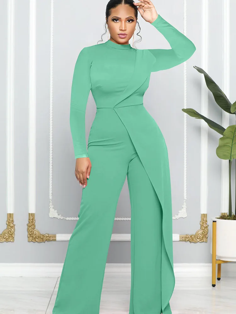 Elegant Long Sleeve Wide Leg Jumpsuits for Women Even Party Club Outfits Office Lady Workwear Romper One Piece Jumpsuit Overalls