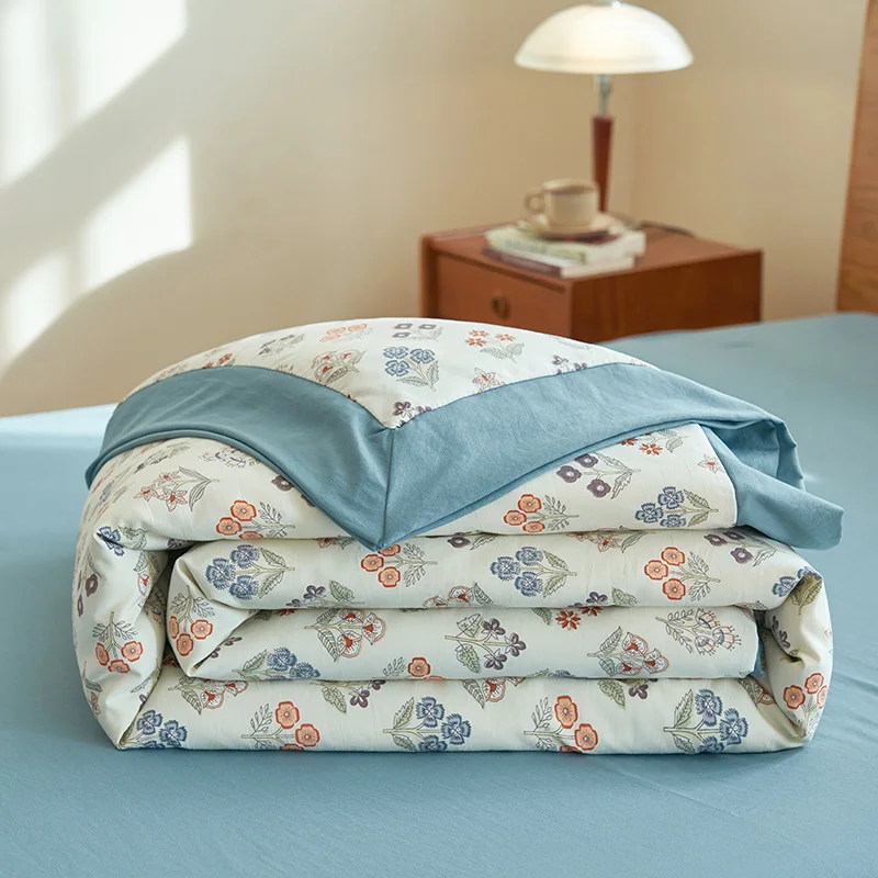 1pc Summer Quilt for Beds Floral Printed Pastoral Style Bedspread for