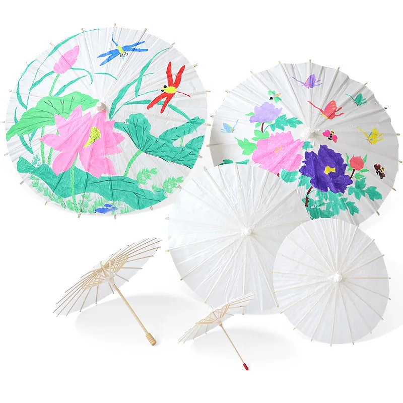 New 20/30/40/60cm Handmade Colored Paper Umbrella Traditional Kids DIY Painting Paper Umbrella Decor Arts and Crafts