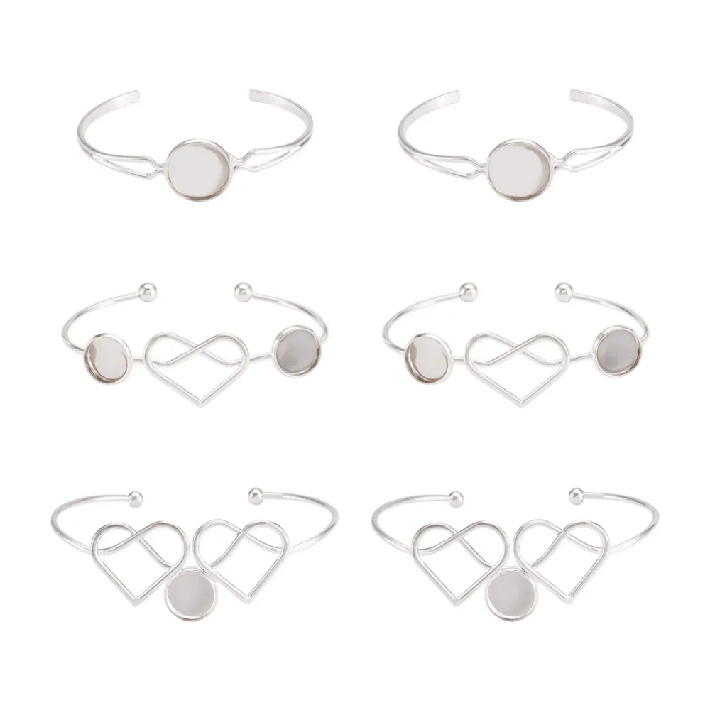 

6pcs Blank Cuff Bangle Base Link Bracelet Cabochon Setting for Leather Watch Band Metal Open Bangle DIY Jewelry Making Supplies