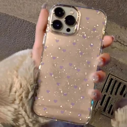 Glitter Clear Phone Case with Mini Heart Print - TPU Cover - iPhone 15 Plus (TM - T1878)