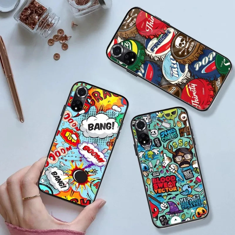 Anime Graffiti Sticker Custodia Per Telefono In Vetro Temperato Per Huawei Mate 60 P 40 30 20 10 Pro Plus Z P50 P9 P Smart 2021 P Plus