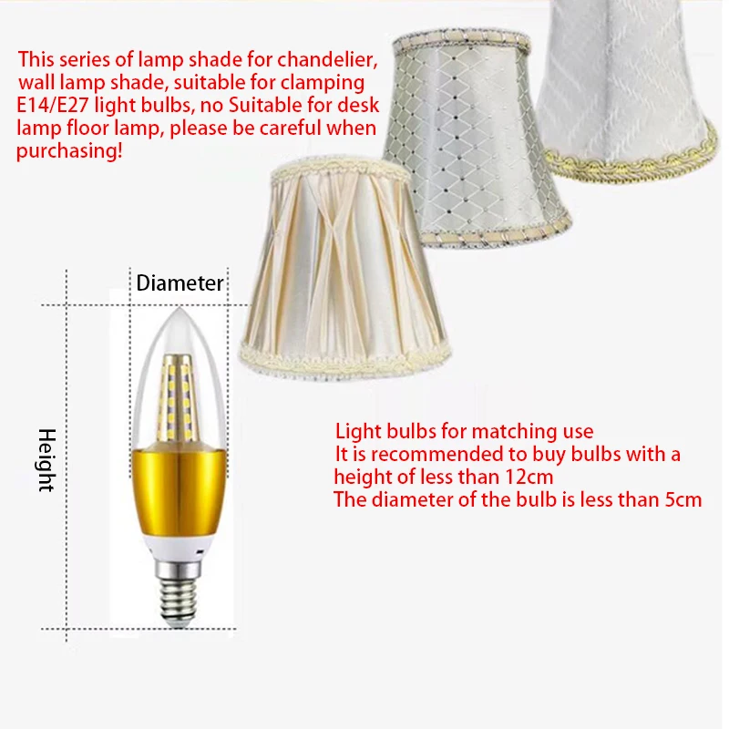 3Pcs Lampshade, Cloth Clip-On Fabric Lamp Cover For E14 Bulbs Candle Chandelier Wall Lamp Office Home Decor(White
