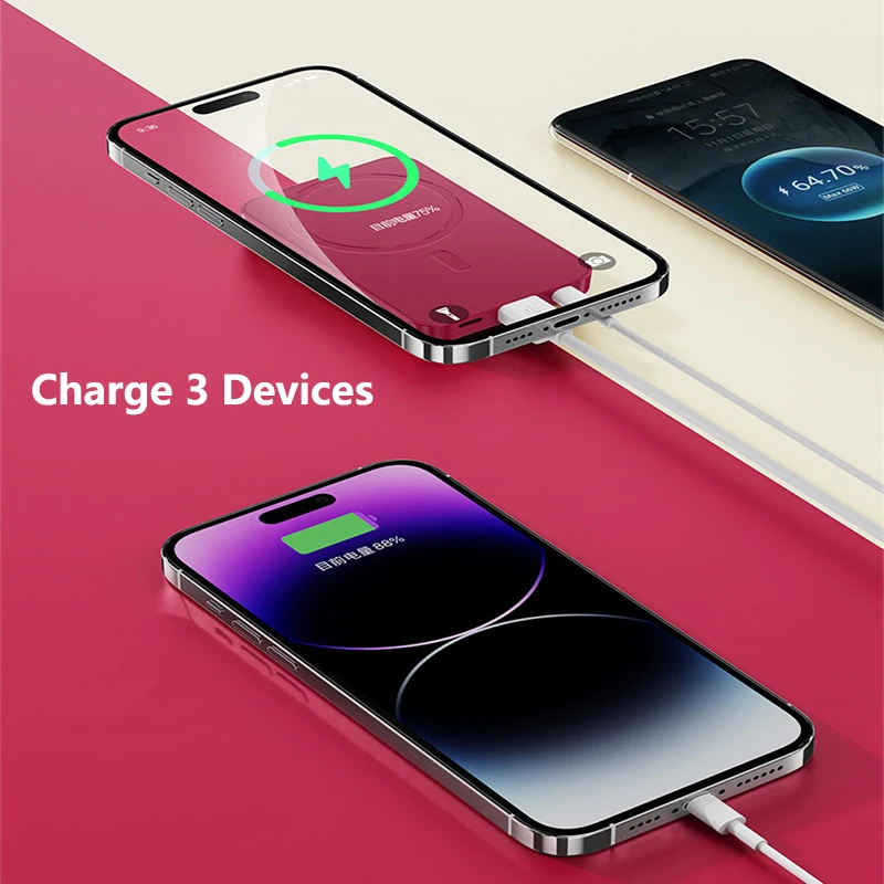 20000mAh Magnetic Qi Wireless Charger Power Bank for iPhone 14 Samsung Huawei Xiaomi 22.5W Fast Charging Powerbank Magnetic Ring