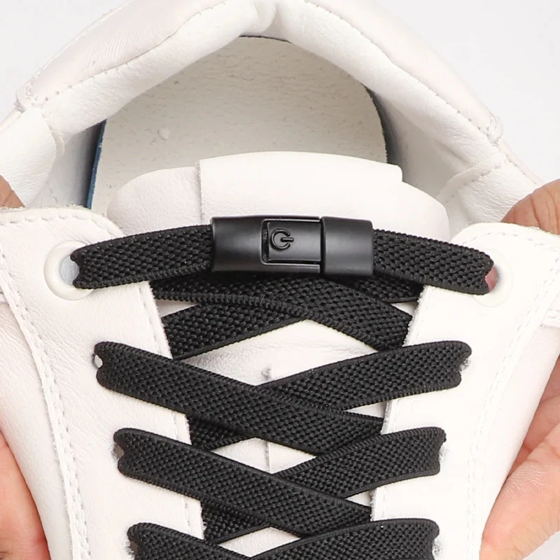 Elastic No-Tie Press Lock Shoelaces - 8mm Wide Flat for Kids and Adult Sneakers