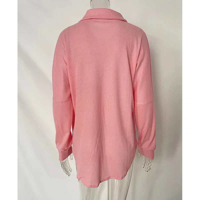 2023 Autumn Winter New Long Sleeved Cardigan Knitted Fashion Polo-Neck Solid Color Button Patchwork Pockets Loose Fitting Coats