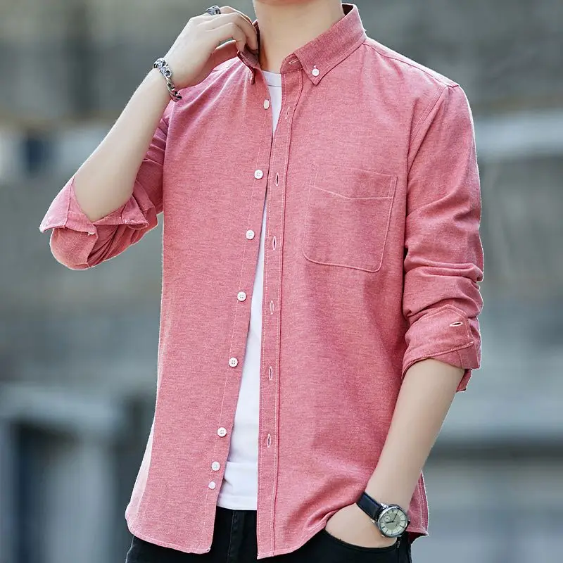 

2023 Men Spring Autumn Fashion Cotton Long Sleeve Shirts Men Oxford Textile Casual Shirts Male Single Pocket Formal Shirts P312
