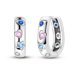 Colorful Zirconia-Embellished Feather and Butterfly Hoop Earrings in 925 Silver (YFE278)