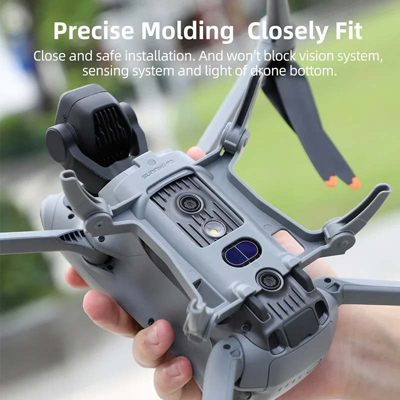 Train d'atterrissage pliable pour DJI Air 3S/Air 3 installé, offrant protection et hauteur supplémentaire pour un atterrissage stable.