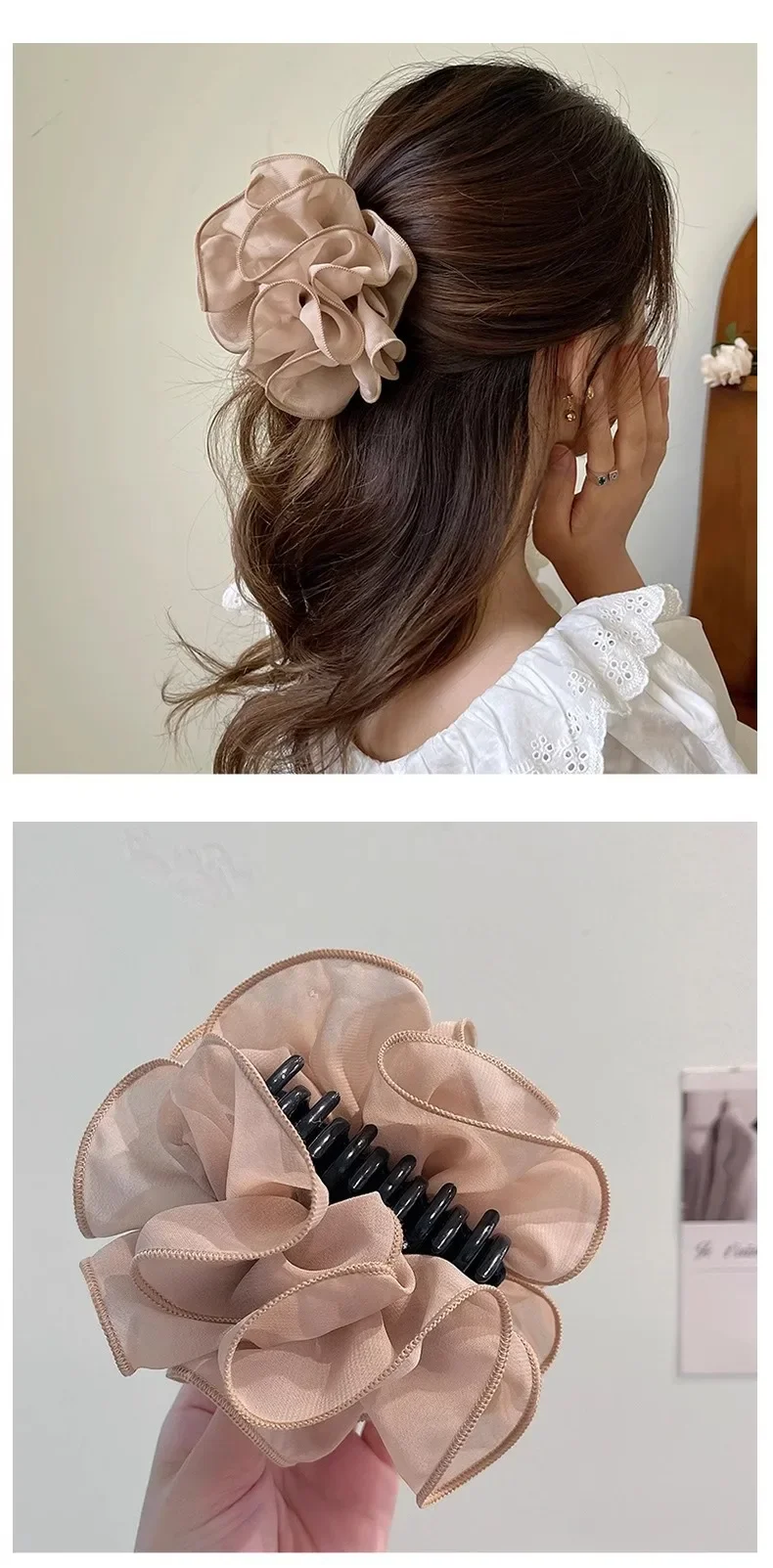 New Large Chiffon Claw Clip Hair Bow Large Size Black Fabric Ribbon Flower Rose Claw Jaw Clamps Clips Accessories for Women
