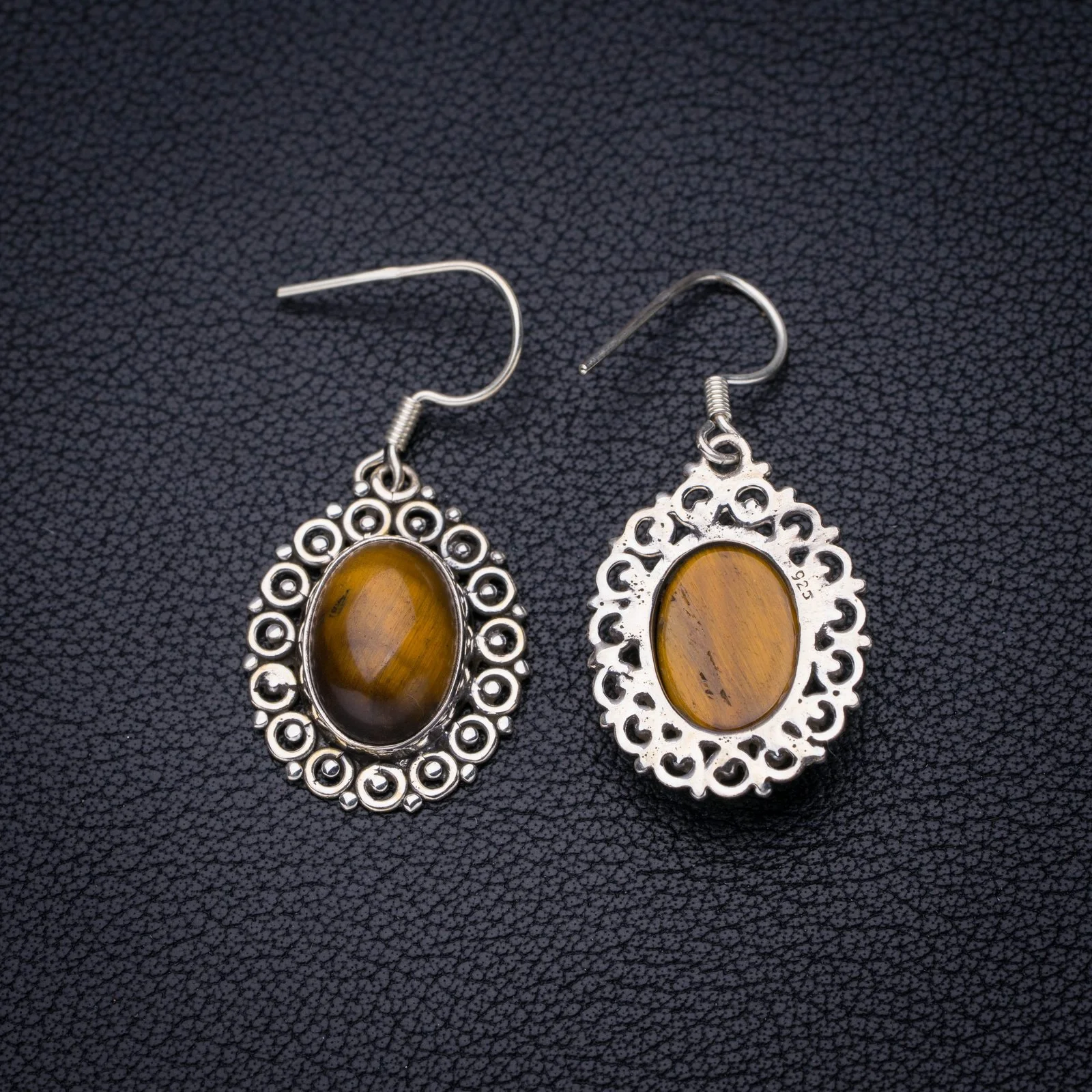 

StarGems Natural Tiger's Eye Handmade 925 Sterling Silver Earrings 1.5" E6558