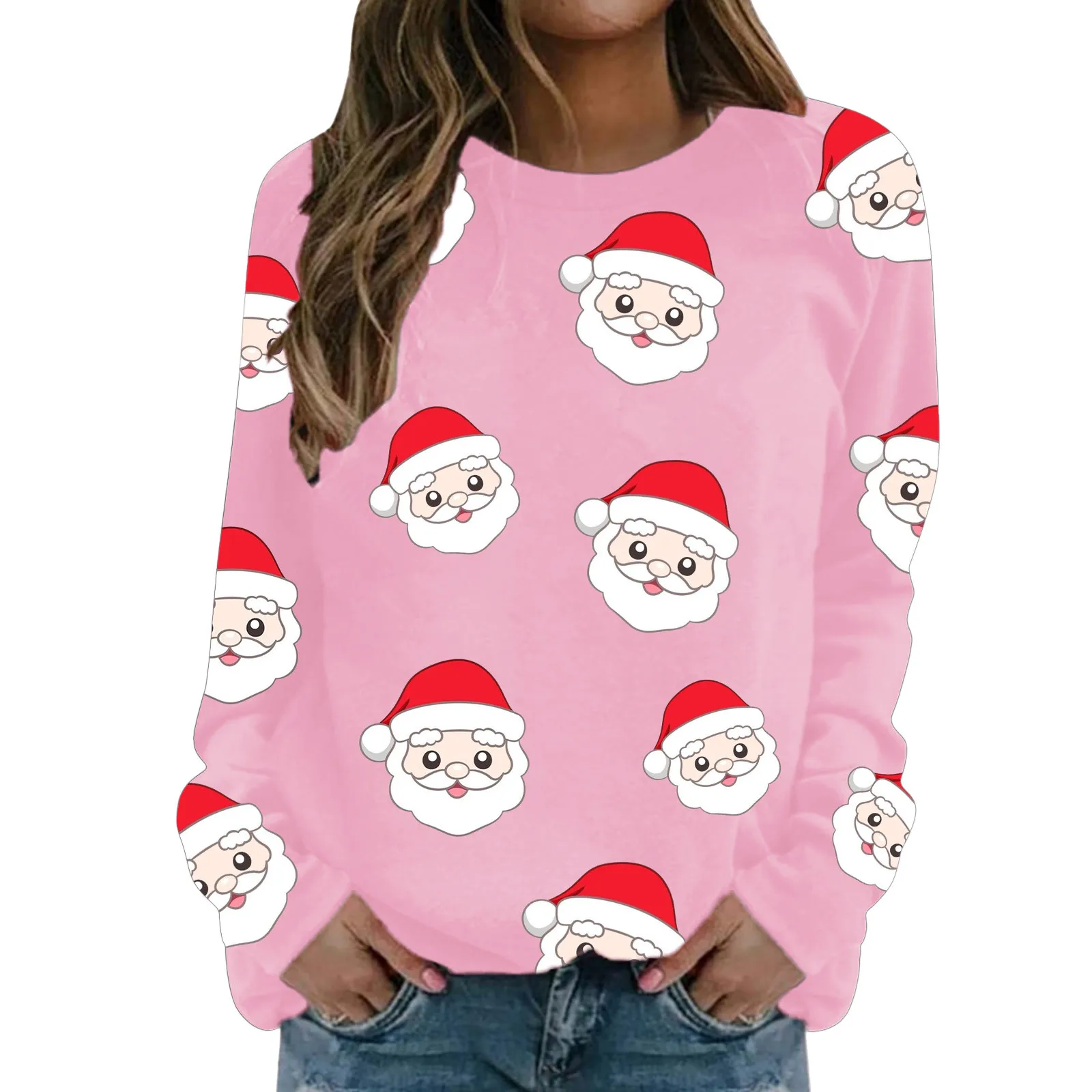 

Womens New Christmas Printed Round Neck Long Sleeve Casual Fashionable Sweatshirt Hoodie Top