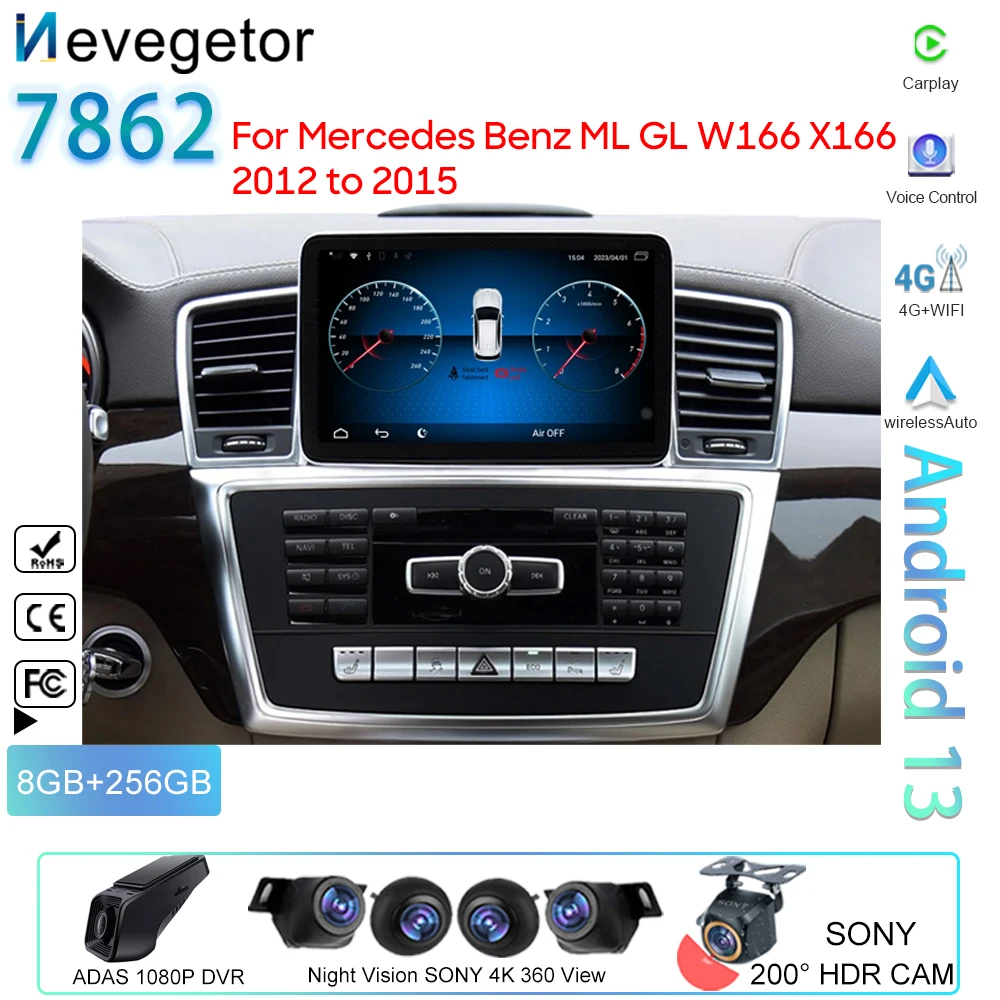 

For Mercedes Benz ML GL W166 X166 2012 - 2015 Car Radio Android Auto Carplay GPS Navigation Multimedia Player QLED Screen WIFI