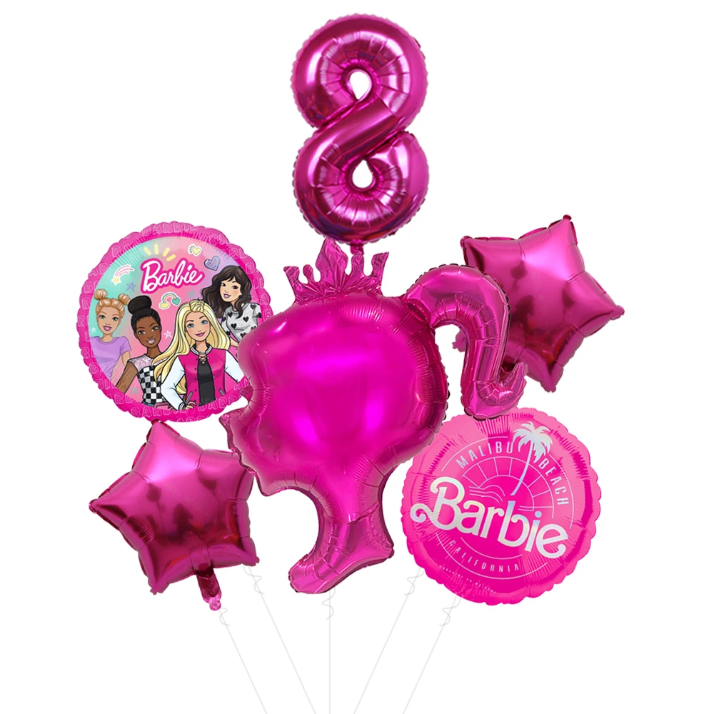thumbnail image 1 of Juego de 6 globos de aluminio con números del 1 al 9 en color rojo rosa para fiestas de cumpleaños de niñas, decoraciones para baby shower, bodas, princesas, suministros para fiestas de Barbie, 1 of 5