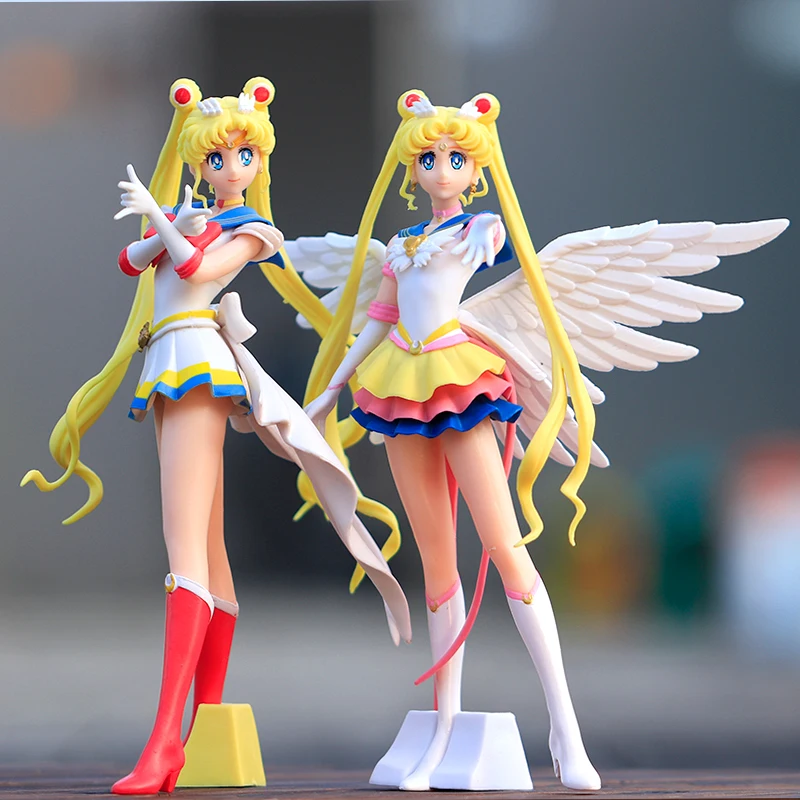 Neue Cartoon 23cm Anime Sailor Moon Tsukino Actionfigur mit Flügeln Spielzeugpuppe Kuchendekoration PVC-Modell Mädchengeschenk für Kinder – Detail 1