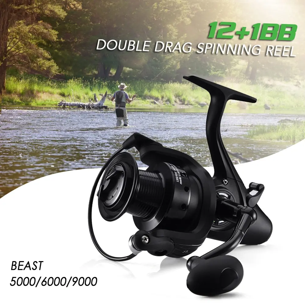 12+1 BB Spinning Reel Carp Fishing Reel with Front and Rear Double Drag Left Right Interchangeable for Saltwater Freshwater