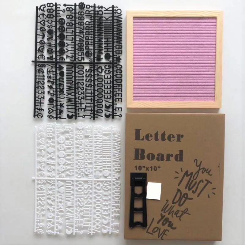 

10x10 Inch Square Felt Letterboard Oak Wood Message Board 450 Plastic Letters