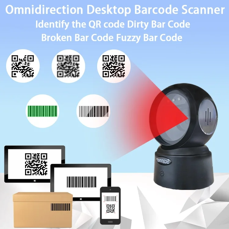 Omnidirection 2D Desktop Barcode Scanner Read 1D 2D Qr Code for Supermarket Store